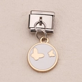 Italian charm bracelet link with gold butterflies on white enamel and stainless steel - Double Butterfly