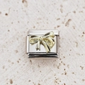 Italian charm link featuring a golden 3D bow design on stainless steel base - Polished Gold Bow Style (28)