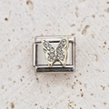 Italian charm link featuring a gold butterfly with sparkling rhinestones on silver metal - Gold Rhinestone Butterfly Style (29)