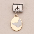 Italian charm link with gold butterfly pendant and white enamel for DIY bracelet - Oval Butterfly