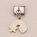 Italian charm bracelet link with rainbow, star and heart charms in gold and white enamel - Rainbow Star Heart