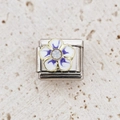 Italian charm link with gold-edged white flower and central purple crystal detail - Purple Gradient Enamel Flower Style (31)