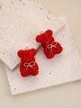 Ciondolo a forma di orsetto rosso glitterato con fiocco dorato per gioielli DIY - Rosso