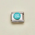Italian modular charm bracelet link featuring an Aquarius symbol on turquoise enamel base - Aquarius