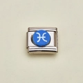 Italian charm bracelet link in stainless steel with blue enamel Pisces zodiac sign - Pisces