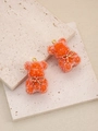 Set di 2 ciondoli orsetto arancione brillante con trama zuccherina e fiocco oro - Arancione