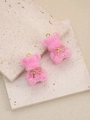 Ciondolo a forma di orsetto rosa con effetto zucchero e fiocco dorato per gioielli DIY - Rosa brillante