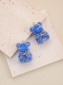 Ciondolo a forma di orso in cristallo blu scuro con fiocco dorato per gioielli fai-da-te - Blu