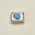 Italienischer Armband-Link mit Löwe-Sternzeichen-Symbol auf blauem Edelstahlmodul - Löwe