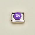 Italienischer Armband-Charm mit lila Jungfrau-Sternzeichen aus poliertem Edelstahl - Jungfrau