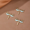 Tre ciondoli a libellula in oro con zirconi multicolore e smalto azzurro chiaro - Blu lago