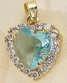 Elegant gold heart pendant with light blue gemstone and micro-pave zircon border - Light Blue