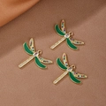 Ciondolo libellula placcato oro 18K con ali in smalto verde e zirconi multicolori - Verde