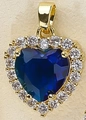 Elegant gold necklace with deep blue heart-shaped gemstone and white zircon halo - Dark Blue