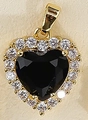 Elegant gold heart pendant necklace with faceted black stone and micro-set zircon accents - Black