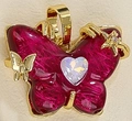 Colgante mariposa colorido magenta con gema de ópalo en forma de corazón fino - Rosa rojo
