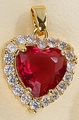 Elegant gold necklace pendant with red heart zircon and white pavé setting - Rose Red