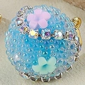 Blue sugar bead spherical pendant featuring resin flowers and rhinestone details - Sky Blue