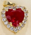 Elegant heart pendant featuring red zircon center stone and gold plated micro-inlay - Burgundy