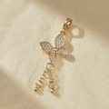 Ciondolo farfalla dorata con micro-pavé di diamanti e nappe a catena per creazione gioielli - Nappa a Farfalla con Diamanti (5) / Oro