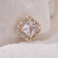 Elegant gold-tone square zircon pendant with sparkling floral cluster surround on white stone - Square Halo Style (1) / 1 (Gold)
