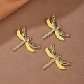 18K gold plated dragonfly charms with yellow enamel and colorful zircon micro-inlay - Yellow
