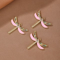 Pink enamel and gold plated dragonfly pendant with zircon stones for DIY jewelry - Lotus Pink