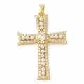Vintage gold cross pendant with micro-set zircons and pearls for DIY jewelry - Pearl Red Stone Cross Style (01)