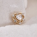 Golden heart charm with clear sparkling zircons on white stone for jewelry DIY - Large Heart Main Stone Style (4) / 4 (Gold)