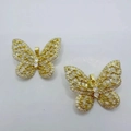 Luxurious gold butterfly pendant with hollow design and sparkling zircon stones - Gold