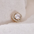 Square gold-plated bead with cushion-cut clear zircon and halo setting for bracelets - 6 (Gold)