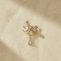 Elegante ciondolo a fiocco dorato con pietre a cuore e a goccia per design di gioielli DIY - Ciondolo Goccia d'Acqua Fiocco Zircone Cuore (13) / Oro