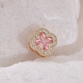 Golden four-leaf clover charm with pink center stone and white diamond-like border - 8 (Gold)