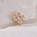 Golden clover charm with pink gemstone and white zircon stones for DIY jewelry - 9 (Gold)
