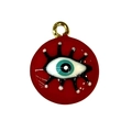 Red enamel Evil Eye pendant with gold ring for DIY jewelry making and craft projects - Red