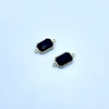 Rectangle black gemstone connector with gold plating and double loops for jewelry - Black