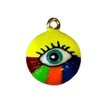 Rainbow enamel Evil Eye charm with multi-color panels and golden metal loop pendant - Yellow