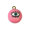 Pink round evil eye pendant with gold ring for DIY jewelry making and necklaces - Pink