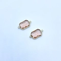 Set of two peach pink rectangular faceted gemstone pendants with golden double loops - Peach