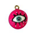 Rose pink evil eye pendant charm with gold metal bail for DIY jewelry and necklaces - Rose Red