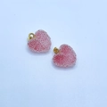 Pink sugar-coated heart charms with gold loops for DIY necklace or phone chain - Red / Gold