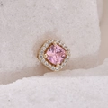 Pink cushion-cut stone charm with white pave diamonds in a gold-plated square halo setting - 12 (Gold)