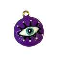 Purple evil eye pendant with gold ring for DIY earring and necklace making - Purple