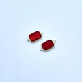 DIY jewelry connector with two red rectangular gemstones in gold plated frames - Red