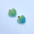 Gradient green to blue heart pendant with sparkling beads and gold metal ring - Green / Gold