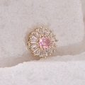 Golden sunflower earring with pink gemstone and baguette-cut cubic zirconia crystals - 13 (Gold)