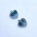 Sparkling sugar-coated gradient heart pendant with silver metal ring for DIY necklace - Black / Silver