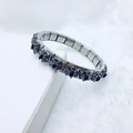 Gothic stainless steel elastic bracelet featuring 3D black spider charms on white fur decor - Gothic Dark Spider Style