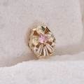 Gold-plated flower charm featuring a central pink gemstone and clear cubic zirconia accents - 14 (Gold)
