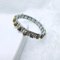 Italian modular stainless steel bracelet featuring golden 3D bear charms on silver links - Silver Gold Bear Style